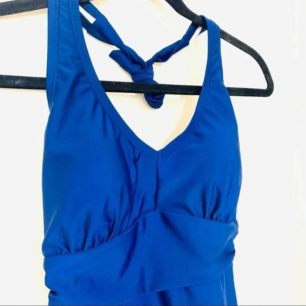 SPEEDO one piece halter swimsuit women blue minimalist beach padded size S